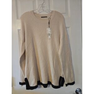 T Tahari Women Cream Knit Long Sleeve Crew Neck Sweater Size L